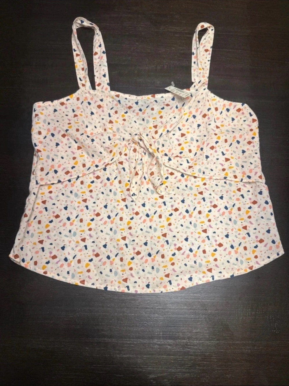 Madewell White Terrazzo-Print Tie-Front Spaghetti Strap Tank
